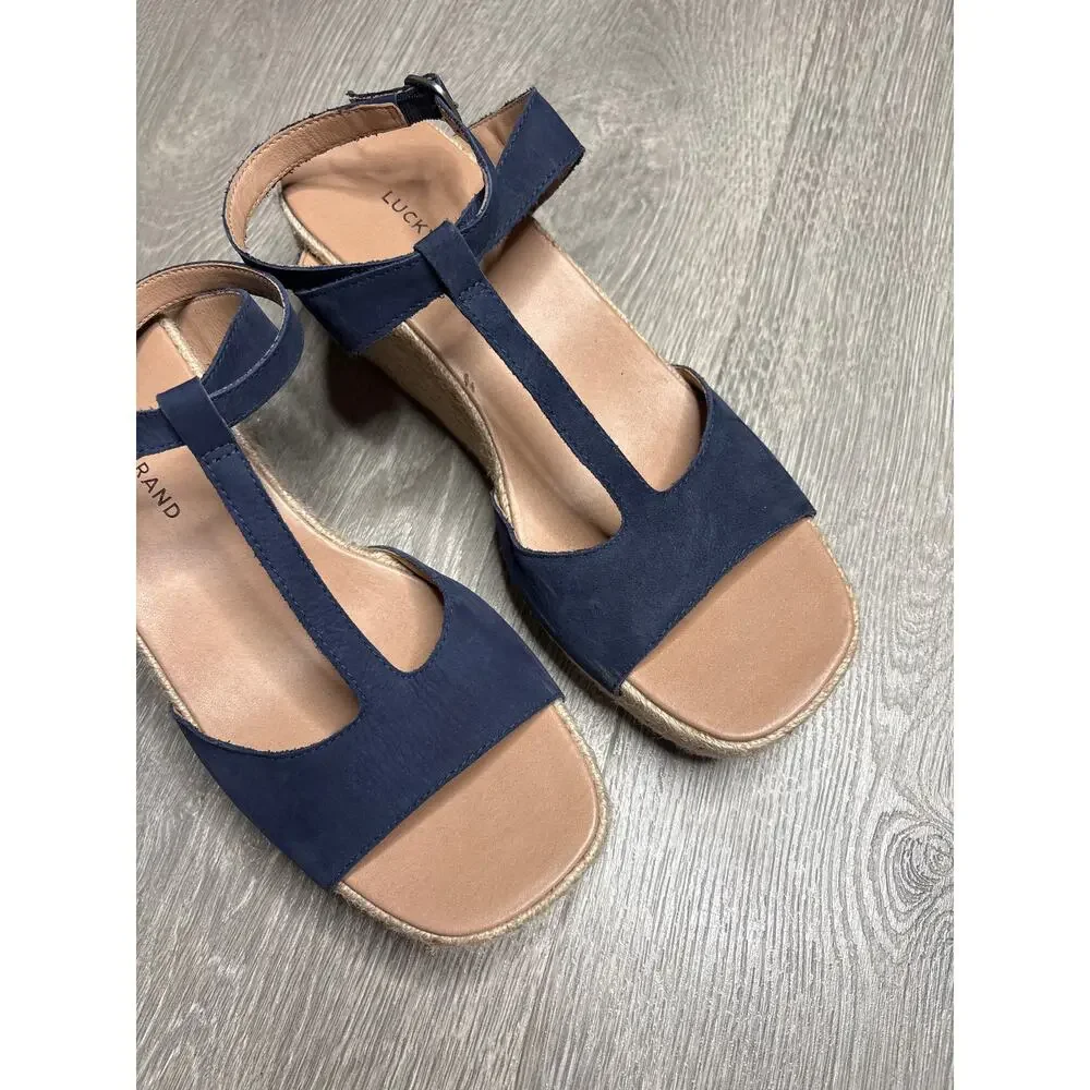 Lucky Brand Valki Jute Espadrille Platform Wedge Sandals Size 11 Blue